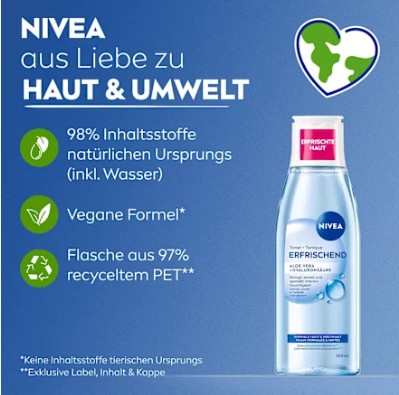 Nước hoa hồng Nivea Gesichtswasser Erfrischend cho da thường và da hỗn hợp, 200 ml Nước hoa hồng Nivea Gesichtswasser Erfrischend cho da thường và da hỗn hợp, 200 ml