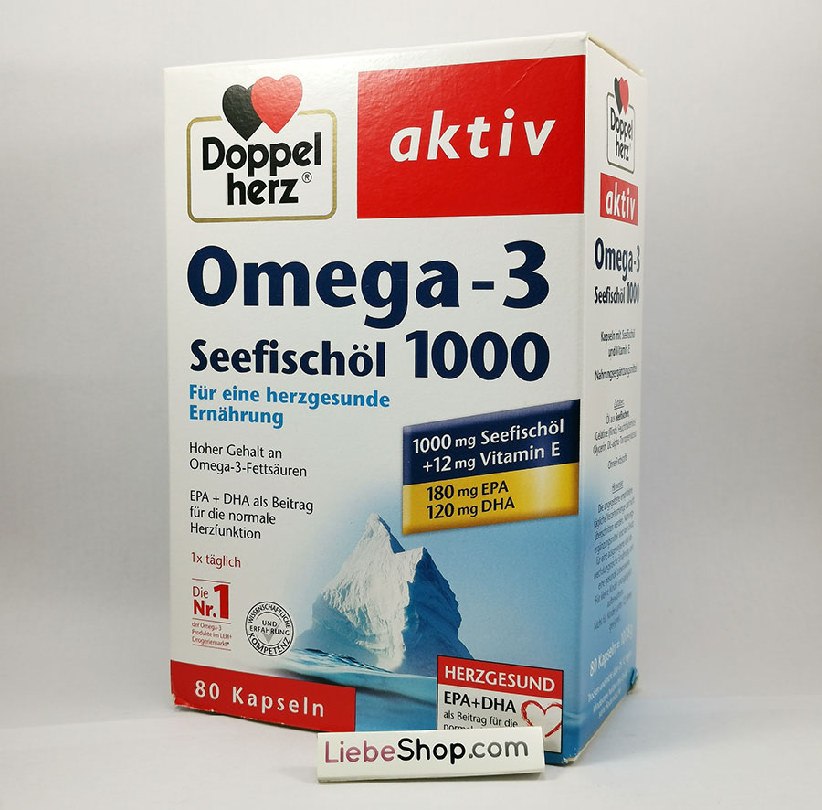 Viên nang dầu cá Doppelherz aktiv Omega-3 Seefischöl 1000mg + Vitamin E, 80 viên