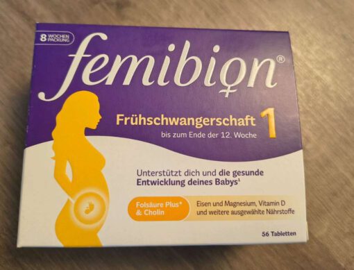 Vitamin bà bầu FEMIBION 1 Frühschwangerschaft - dùng từ khi mang thai đến tuần thứ 12, hộp dùng 8 tuần (56 viên)