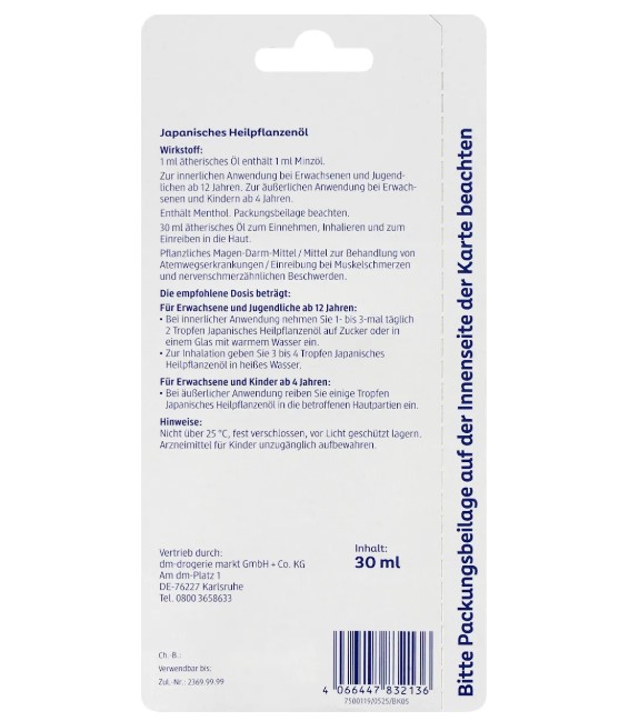 Tinh dầu bạc hà Mivolis Japanisches Heilpflanzenöl, 30 ml Tinh dầu bạc hà Mivolis Japanisches Heilpflanzenöl, 30 ml