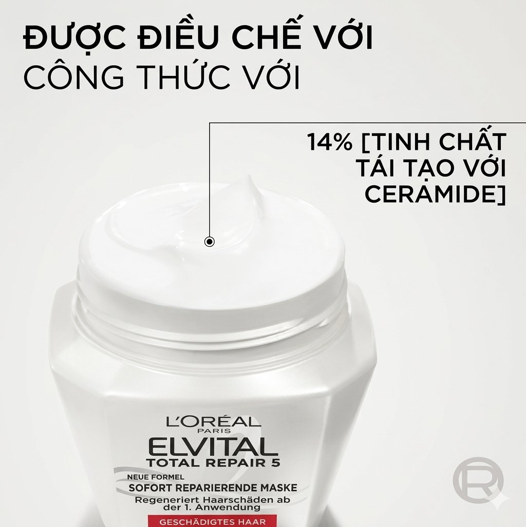 Kem ủ tóc Loreal Paris Elvital Total Repair 5 Reparatur-Maske phục hồi tóc hư tổn, 300 ml Kem ủ tóc Loreal Paris Elvital Total Repair 5 Reparatur-Maske phục hồi tóc hư tổn, 300 ml