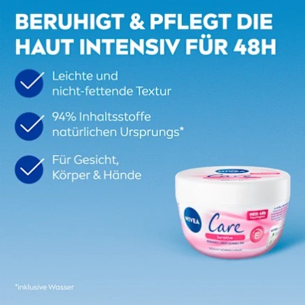 Kem dưỡng ẩm Nivea Care Sensitive chống khô da nứt nẻ cho da nhạy cảm, 200ml Kem dưỡng ẩm Nivea Care Sensitive chống khô da nứt nẻ cho da nhạy cảm, 200ml