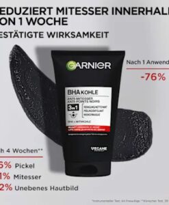 Sữa rửa mặt Garnier Hautklar 3in1 BHA Kohle Anti-Mitesser trị mụn đầu đen, 150 ml