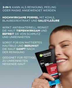 Sữa rửa mặt Garnier Hautklar 3in1 Anti-Mitesser trị mụn đầu đen, 150 ml