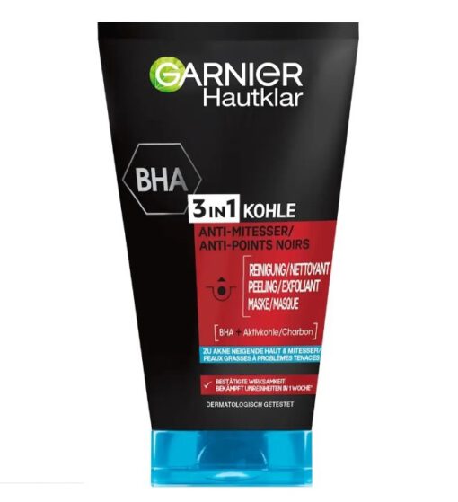 Sữa rửa mặt Garnier Hautklar 3in1 Anti-Mitesser trị mụn đầu đen, 150 ml