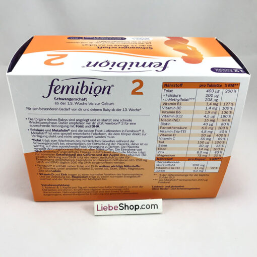 Vitamin tổng hợp cho bà bầu FEMIBION 2 - dùng trong 3 tháng (12 tuần)