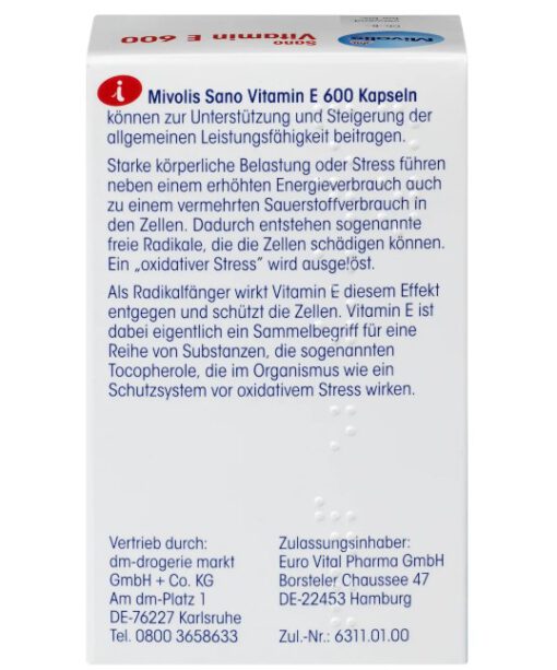 Viên uống Mivolis Sano Vitamin E 600, 42 viên