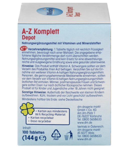 Vitamin tổng hợp Mivolis A-Z Depot bổ sung 24 vitamin và khoáng chất, 100 viên