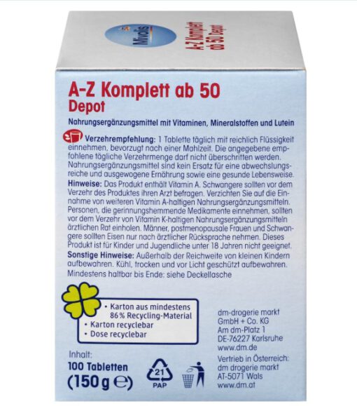 Vitamin tổng hợp Mivolis A-Z Depot ab50 cho người trên 50 tuổi, 100 viên