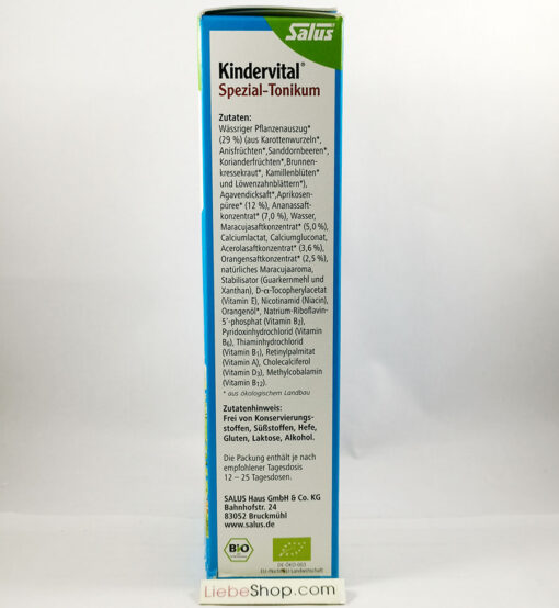 Siro Kindervital Bio bổ sung Canxi và Vitamin D3 cho bé, 250ml