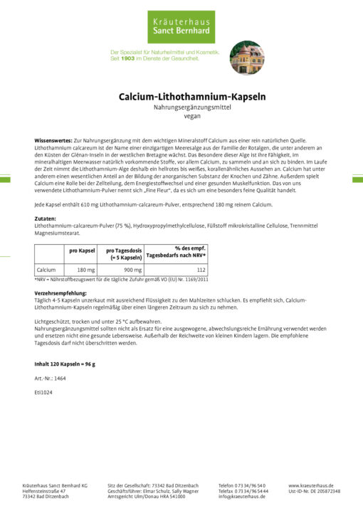 Viên uống Sanct Bernhard Calcium Lithothamnium bổ sung canxi từ tảo biển, 120 viên