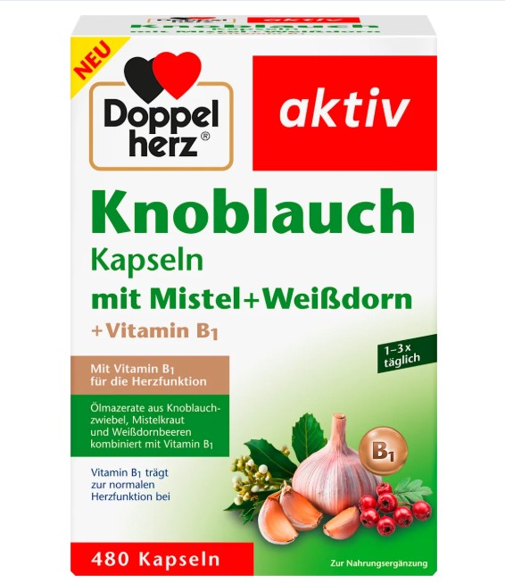 Viên tỏi Doppelherz Knoblauch mit Misteln + Weißdorn, 480 viên