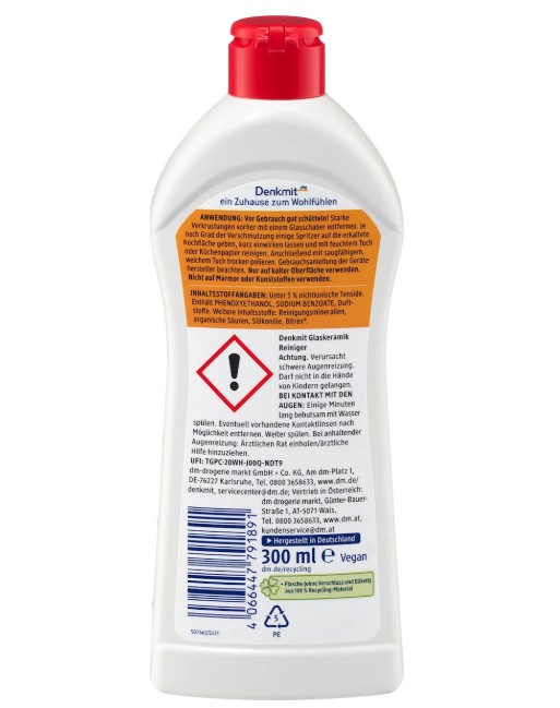 Dung dịch vệ sinh bếp từ Denkmit Glaskeramikreiniger 3in1, 300 ml Dung dịch vệ sinh bếp từ Denkmit Glaskeramikreiniger 3in1, 300 ml