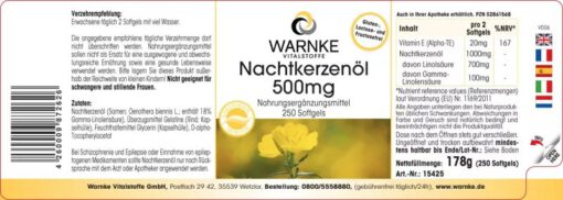 Viên uống tinh dầu hoa anh thảo Warnke Nachtkerzenol 500mg, 250 viên