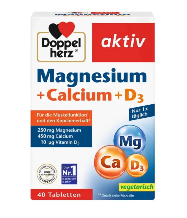 Viên uống Doppelherz Magnesium + Calcium + D3 Tabletten, 40 viên