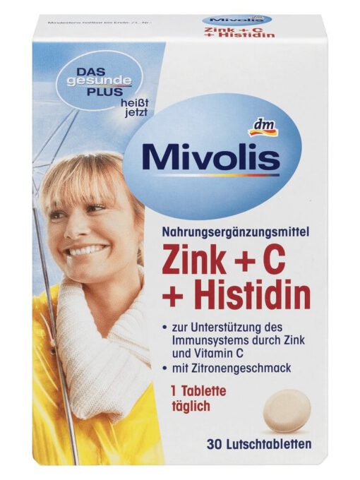 Viên ngậm Mivolis Zink + C + Histidin bổ sung kẽm và vitamin C, 30 viên