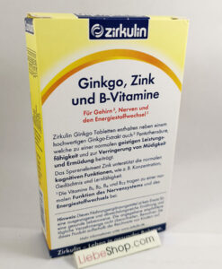 Viên uống bổ não Zirkulin Ginkgo Zink und B-Vitamine, 60 viên