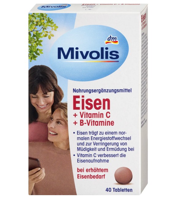 Viên uống bổ sung sắt Mivolis Eisen + Vitamin C + B-Vitamine, 40 viên
