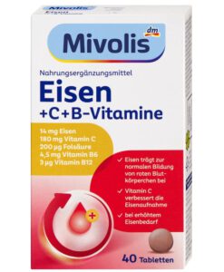 Viên uống bổ sung sắt Mivolis Eisen + Vitamin C + B-Vitamine, 40 viên