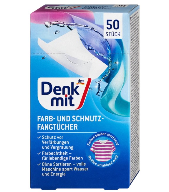 Miếng giặt chống phai, hút màu quần áo Denkmit Farb- & Schmutzfangtucher, 50 miếng