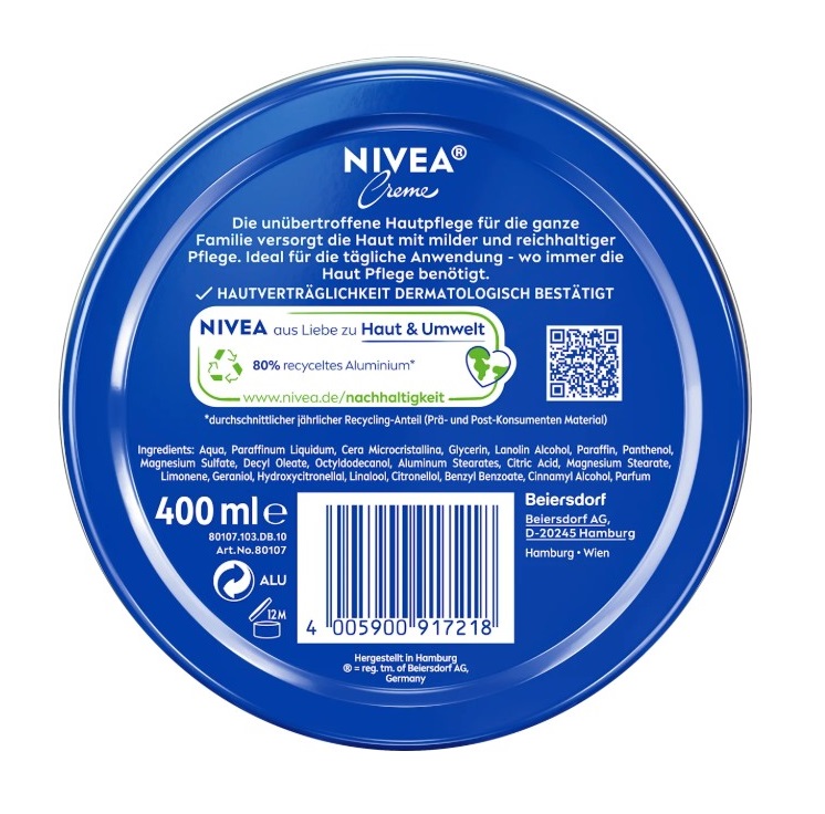 Kem dưỡng ẩm Nivea Creme, 400ml Kem dưỡng ẩm Nivea Creme, 400ml