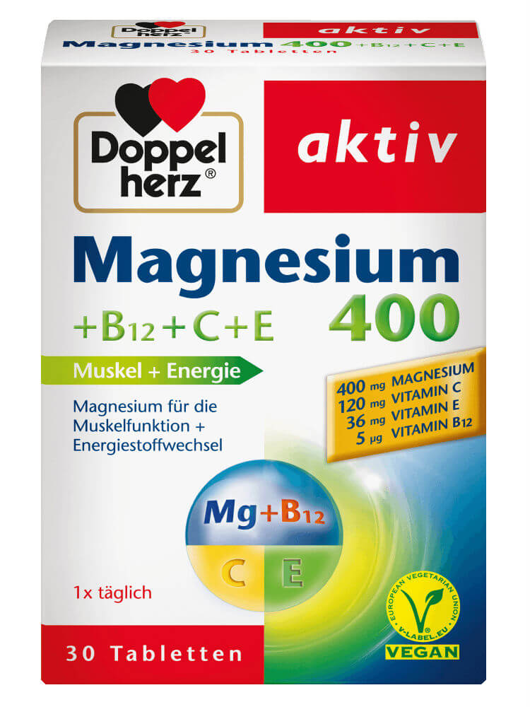 Viên uống bổ sung magie Doppelherz Magnesium 400+B12+C+E, 30 viên