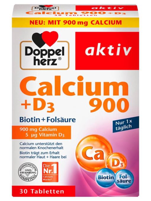 Viên uống Doppelherz Calcium 900 + D3 bổ sung canxi và vitamin D3, 30 viên