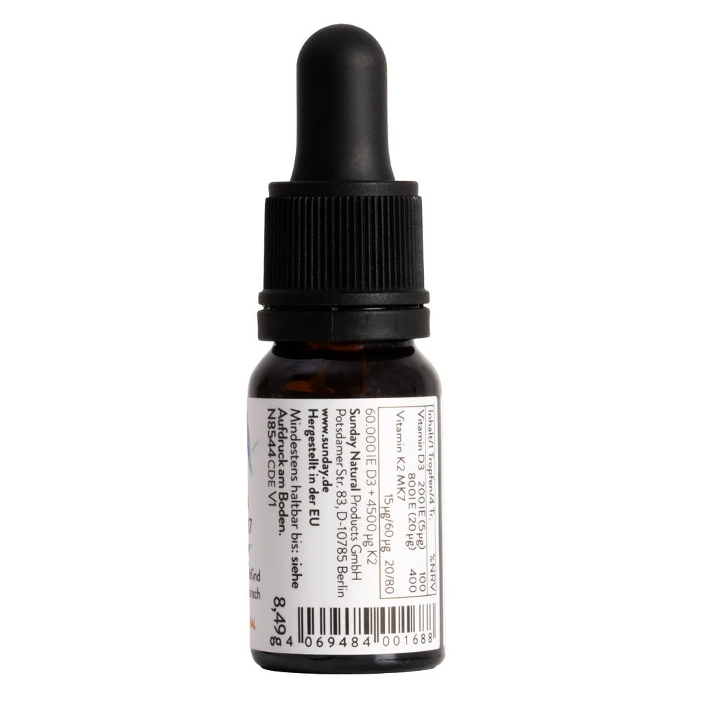 Vitamin D3 + K2 MK7 SUNDAY NATURAL 200 IU + 15µg chống còi xương, tăng chiều cao, 10ml Vitamin D3 + K2 MK7 SUNDAY NATURAL 200 IU + 15µg chống còi xương, tăng chiều cao, 10ml