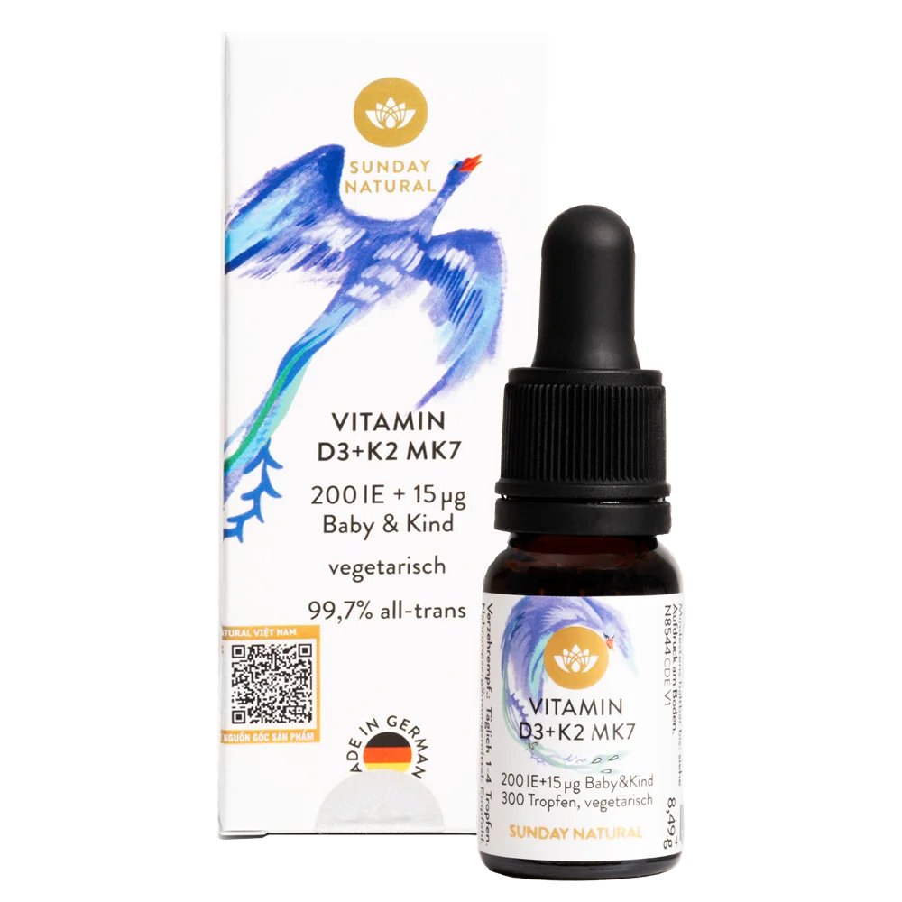 Vitamin D3 + K2 MK7 SUNDAY NATURAL 200 IU + 15µg chống còi xương, tăng chiều cao, 10ml