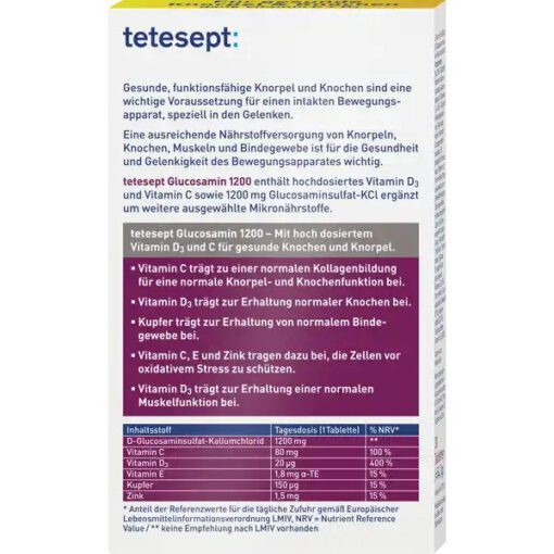 Viên uống bổ sụn khớp Tetesept Glucosamin 1200, 30 viên