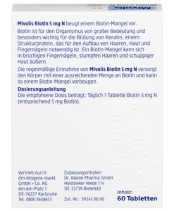 Viên uống Mivolis Biotin 5mg N đẹp da, tóc và móng, ngăn rụng tóc, 60 viên