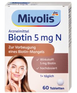 Viên uống Mivolis Biotin 5mg N đẹp da, tóc và móng, ngăn rụng tóc, 60 viên