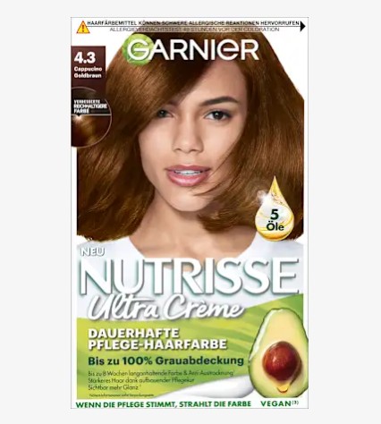 Thuốc nhuộm tóc Garnier Nutrisse 43 Capuccino Goldbraun - màu nâu vàng cà phê sữa, 1 bộ