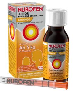 Siro hạ sốt Nurofen Junior Fiebersaft Orange 40mg cho trẻ sơ sinh từ 3 tháng tuổi (vị cam), 100ml