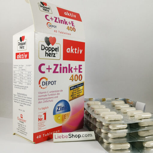 Viên uống Doppelherz aktiv C+Zink+E 400 Depot bổ sung kẽm và vitamin, 40 viên