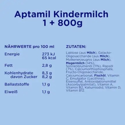 Sữa Aptamil Kindermilch 1+ cho bé từ 1 tuổi, 800g
