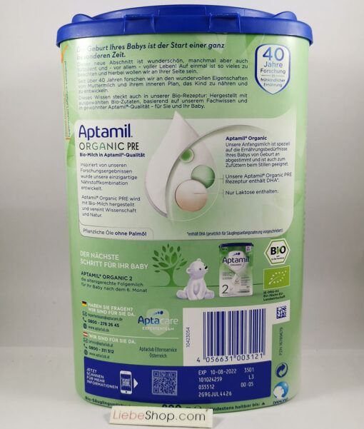 Sữa Aptamil Organic PRE Bio Anfangsmilch cho bé từ 0-6 tháng tuổi, 800g