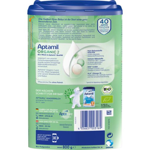 Sữa Aptamil Organic số 2 Bio Anfangsmilch cho bé trên 6 tháng tuổi, 800g