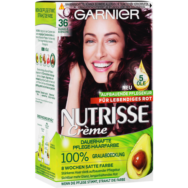 Thuốc nhuộm tóc Garnier Nutrisse 36 Dunkle Kirsche - màu nâu đỏ, 1 hộp