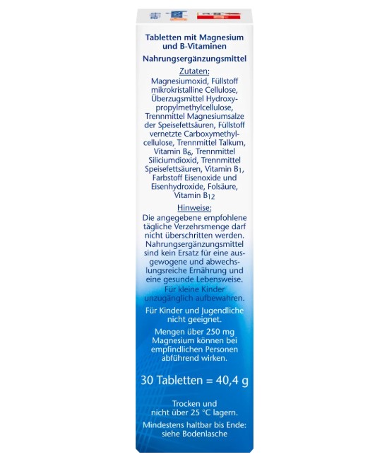 Viên uống Doppelherz Magnesium 400 + B1 + B6 + B12 + Folsäure, 30 viên Viên uống Doppelherz Magnesium 400 + B1 + B6 + B12 + Folsäure, 30 viên
