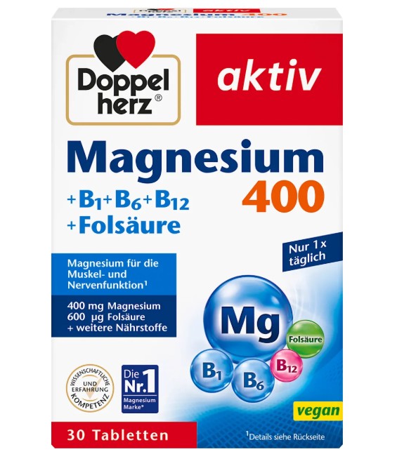 Viên uống Doppelherz Magnesium 400 + B1 + B6 + B12 + Folsäure, 30 viên