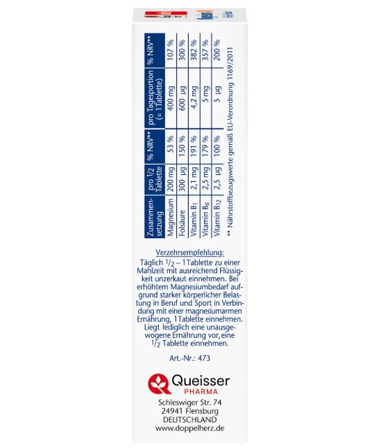 Viên uống Doppelherz Magnesium 400 + B1 + B6 + B12 + Folsäure, 30 viên Viên uống Doppelherz Magnesium 400 + B1 + B6 + B12 + Folsäure, 30 viên