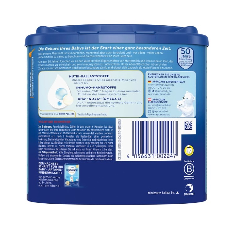 Sữa Aptamil Abendfläschchen Folgemilch 2 ban đêm cho bé trên 6 tháng tuổi, 400g Sữa Aptamil Abendfläschchen Folgemilch 2 ban đêm cho bé trên 6 tháng tuổi, 400g