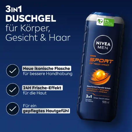 Tắm gội nam NIVEA MEN Sport, 500 ml Tắm gội nam NIVEA MEN Sport, 500 ml