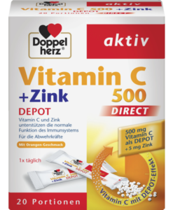 Viên uống dạng hạt Doppelherz Vitamin C 500 + Zink Depot DIRECT bổ sung kẽm và vitamin C, 20 gói