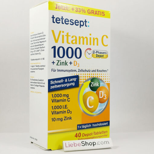 Viên uống tetesept Vitamin C 1000 + Zink + D3, 40 viên