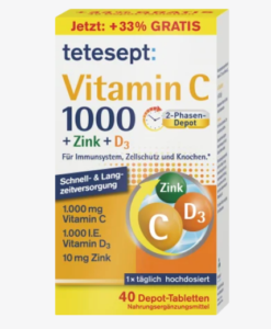 Viên uống tetesept Vitamin C 1000 + Zink + D3, 40 viên