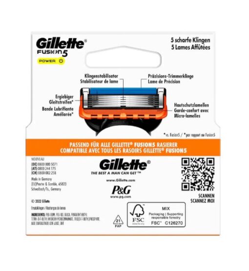 Lưỡi dao cạo râu Gillette Fusion5 Power, vỉ 4 chiếc