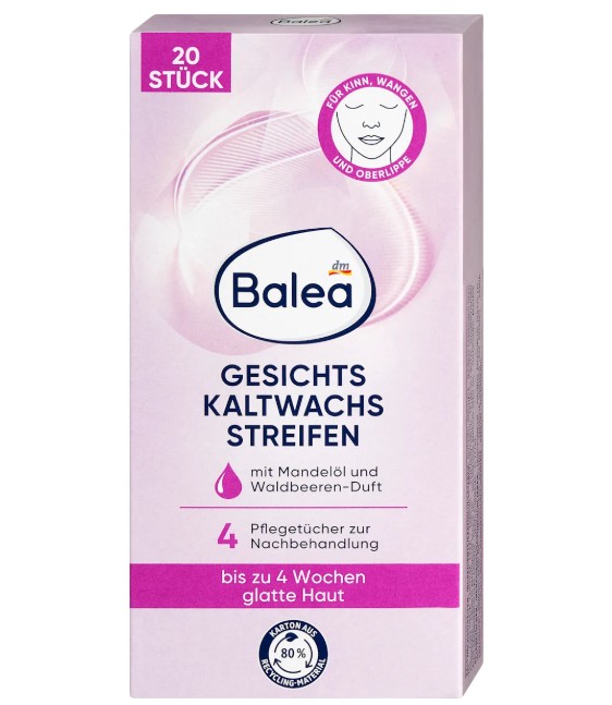 Miếng dán tẩy lông vùng mặt Balea Gesichts Kaltwachsstreifen dạng sáp lạnh, 20 miếng