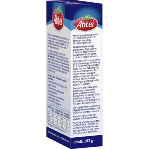 Viên nhai bổ sung canxi Abtei Calcium 1400 + vitamin D + vitamin K, 30 viên